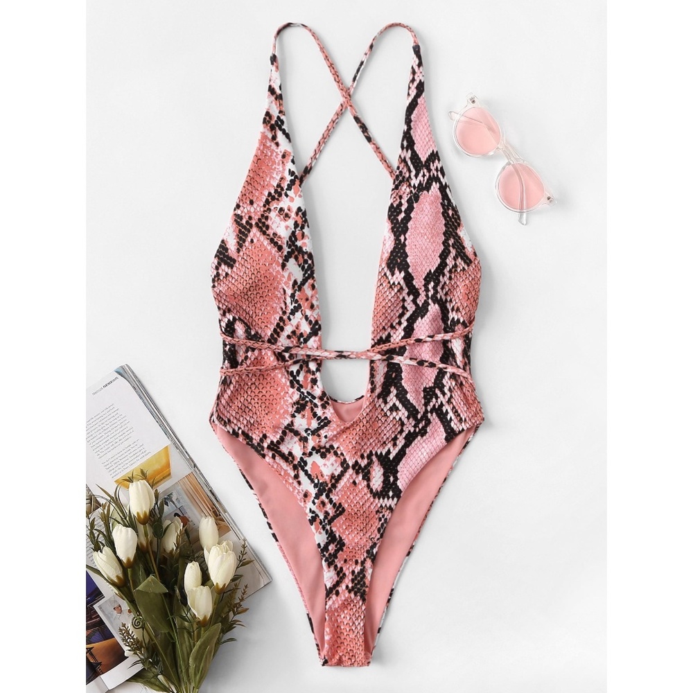 Pink snakeskin Print one piece swimsuit